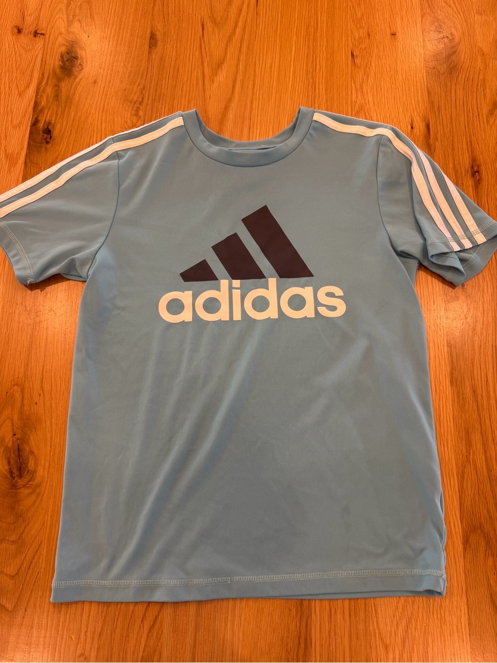 adidas Light Blue Tee with White Logo and Stripes